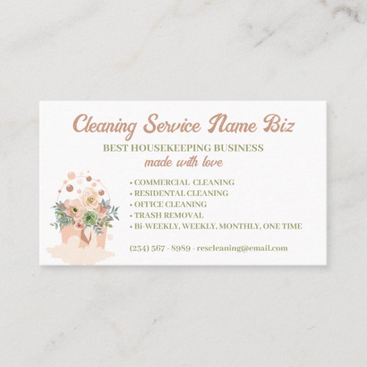 Schoonmaakservice Blush Pink Floral Janitorial Visitekaartje (Voorkant)