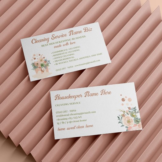Schoonmaakservice Blush Pink Floral Janitorial Visitekaartje