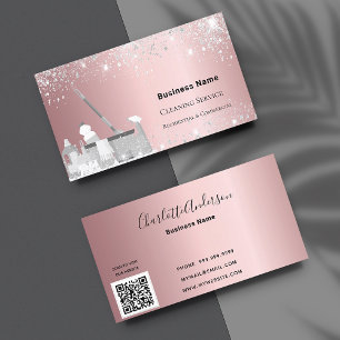 Schoonmaakservice blush roze zilverstof QR Visitekaartje