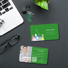 Schoonmaakservice bos groene foto QR-code Visitekaartje