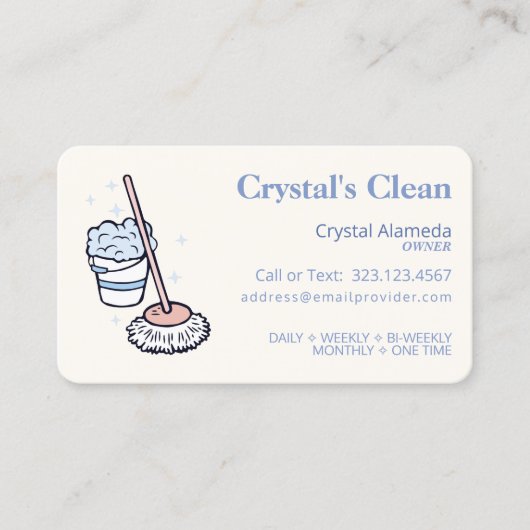 Schoonmaakservice Cute Ecru + Blauw en Roze pop Visitekaartje (Voorkant)
