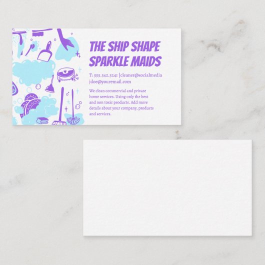 Schoonmaakservice en benodigdheden voor huishoudel visitekaartje (Voorkant / Achterkant)