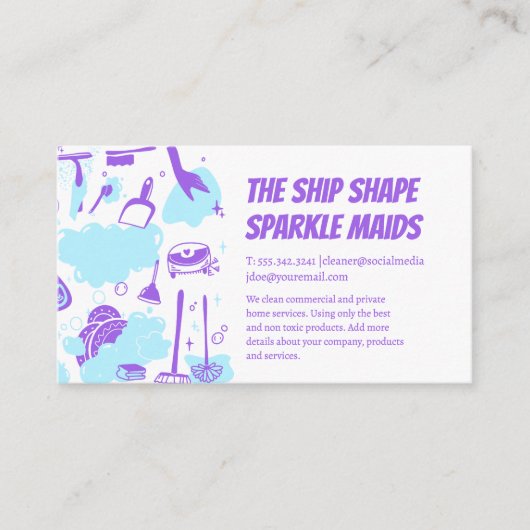 Schoonmaakservice en benodigdheden voor huishoudel visitekaartje (Voorkant)