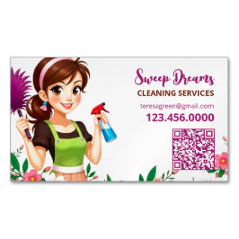Schoonmaakservice Floral QR Magnetisch Visitekaartje