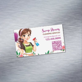 Schoonmaakservice Floral QR Magnetisch Visitekaartje
