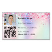 Schoonmaakservice foto QR code holografisch roze Magnetisch Visitekaartje (Voorkant)