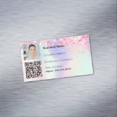 Schoonmaakservice foto QR code holografisch roze Magnetisch Visitekaartje (Voorbeeld)
