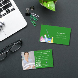 Schoonmaakservice groene foto QR code premium Visitekaartje