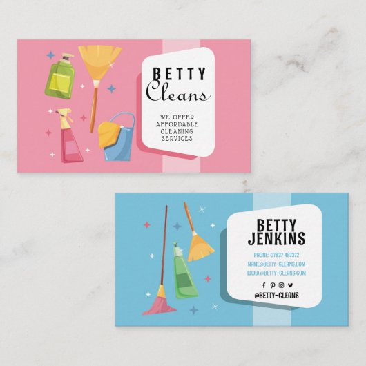 Schoonmaakservice House Cleaner Retro Visitekaartje (Voorkant / Achterkant)