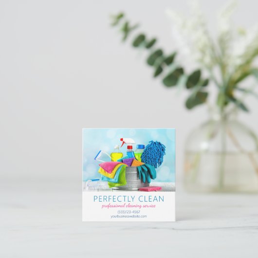Schoonmaakservice Housecleaningmaterialen Vierkante Visitekaartje (Staand voorkant)