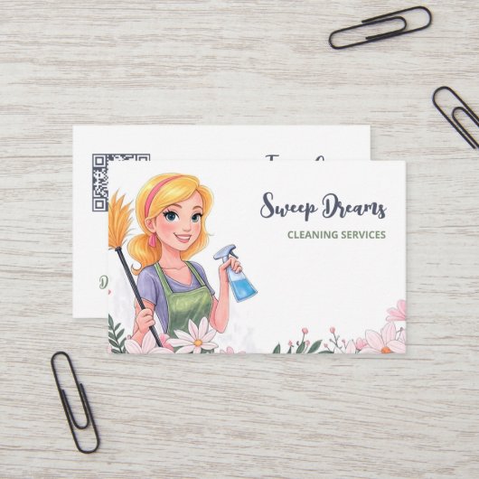 Schoonmaakservice Huis Maid Floral QR Visitekaartje (Voorkant / Achterkant in situ)