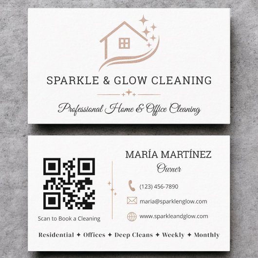Schoonmaakservice Huis QR Code Roos Goud Wit Visitekaartje