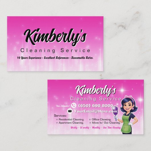 Schoonmaakservice Huishouden Janitor Lady Visitekaartje (Voorkant / Achterkant)