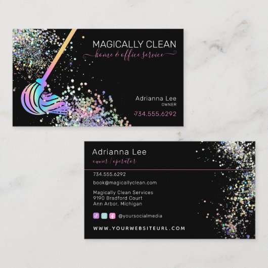 Schoonmaakservice Maid House en Kantoor Holographi Visitekaartje (Voorkant / Achterkant)