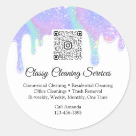 Schoonmaakservice Maid Housekeeper QRCode Drip Blu Ronde Sticker