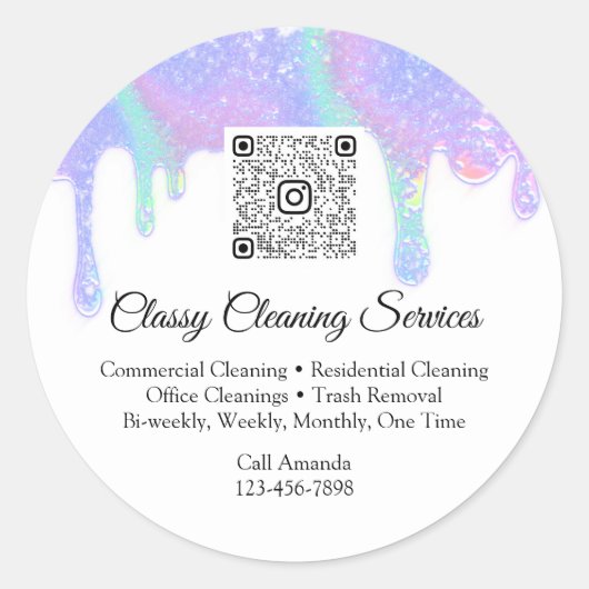 Schoonmaakservice Maid Housekeeper QRCode Drip Blu Ronde Sticker (Voorkant)
