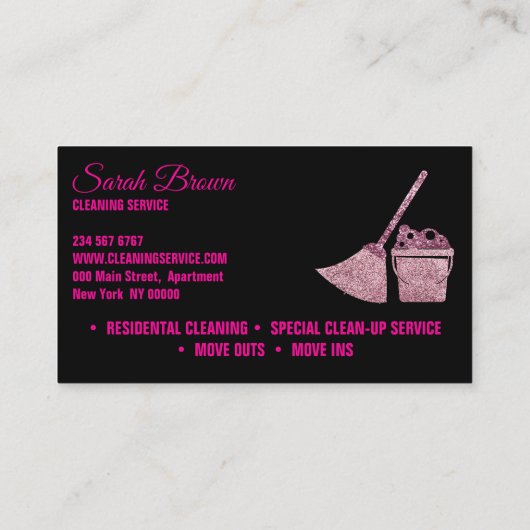 Schoonmaakservice Maid Janitorial zwart mousserend Visitekaartje (Achterkant)