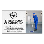Schoonmaakservice | Man die vloeren schoonmaakt Magnetisch Visitekaartje (Voorkant)