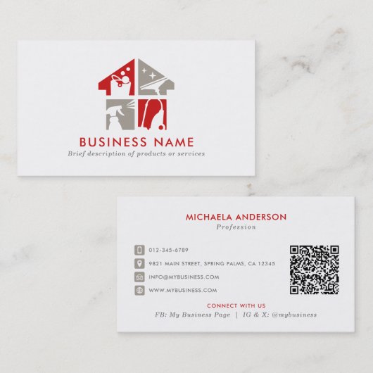 Schoonmaakservice Moderne Logo & QR-code Visitekaartje (Voorkant / Achterkant)