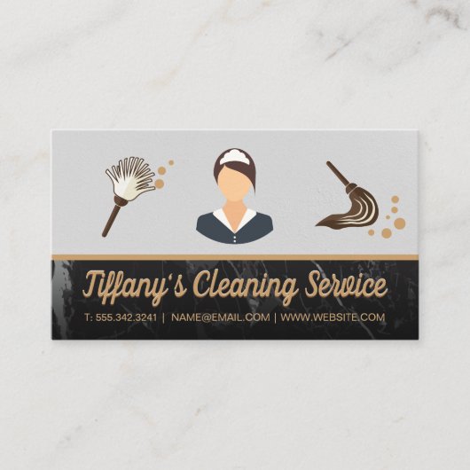 Schoonmaakservice | Mop Duster | Marmeren versieri Visitekaartje (Voorkant)