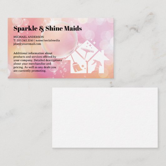 Schoonmaakservice pictogrammen | Zeepbellen achter Visitekaartje (Voorkant / Achterkant)