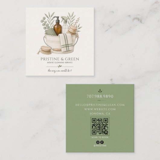 Schoonmaakservice QR Code Sage Vierkante Visitekaartje (Voorkant / Achterkant)