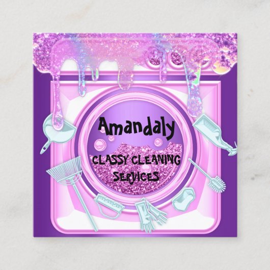 Schoonmaakservice QRCode Laundy droogt zeepgeweld  Vierkante Visitekaartje (Voorkant)