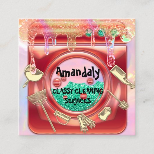 Schoonmaakservice QRCode Laundy Gold-schijven Vierkante Visitekaartje (Voorkant)