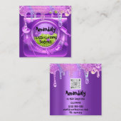 Schoonmaakservice QRCode Laundy Stuurt zeep Paars Vierkante Visitekaartje (Voorkant / Achterkant)