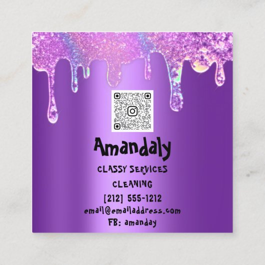 Schoonmaakservice QRCode Laundy Stuurt zeep Paars Vierkante Visitekaartje (Achterkant)