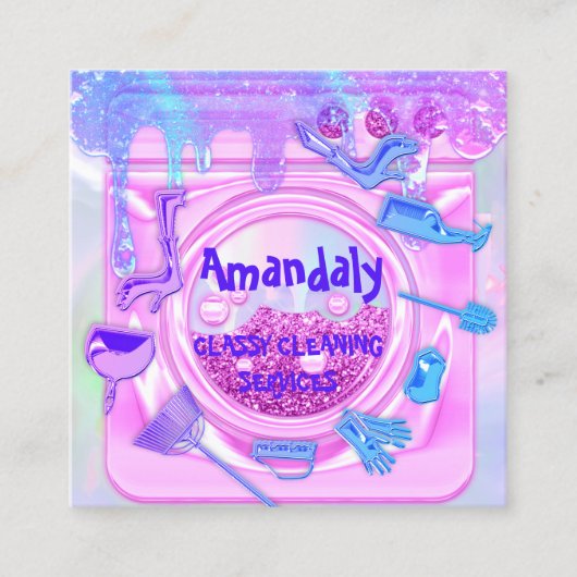 Schoonmaakservice QRCode Laundy Washmachine Vierkante Visitekaartje (Voorkant)