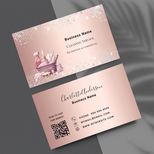Schoonmaakservice roos goud sprankelt stof QR-code Visitekaartje