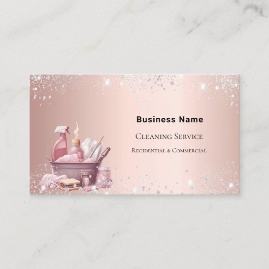 Schoonmaakservice roos goud sprankelt stof QR-code Visitekaartje (Voorkant)