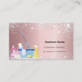 Schoonmaakservice roze glitter QR foto premium Visitekaartje (Voorkant)