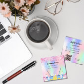 Schoonmaakservice roze holografisch stof QR-code Vierkante Visitekaartje