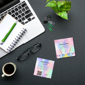 Schoonmaakservice roze holografisch stof QR-code Vierkante Visitekaartje