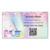 Schoonmaakservice roze holografische QR-code Magnetisch Visitekaartje (Voorkant)