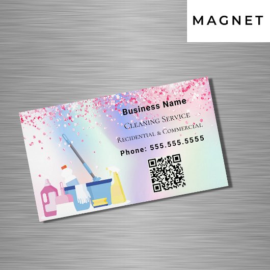 Schoonmaakservice roze holografische QR-code Magnetisch Visitekaartje