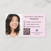 Schoonmaakservice roze QR code foto premium Visitekaartje (Achterkant)