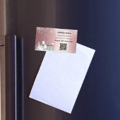 Schoonmaakservice roze zilver glitter stof QR code Magnetisch Visitekaartje