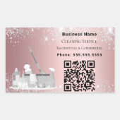 Schoonmaakservice roze zilver glitter stof QR code Rechthoekige Sticker (Voorkant)