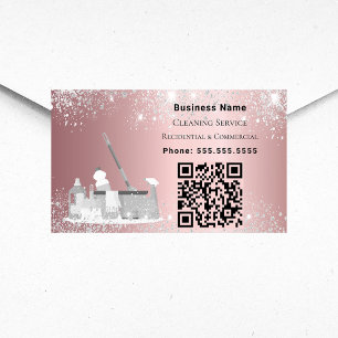 Schoonmaakservice roze zilver glitter stof QR code Rechthoekige Sticker