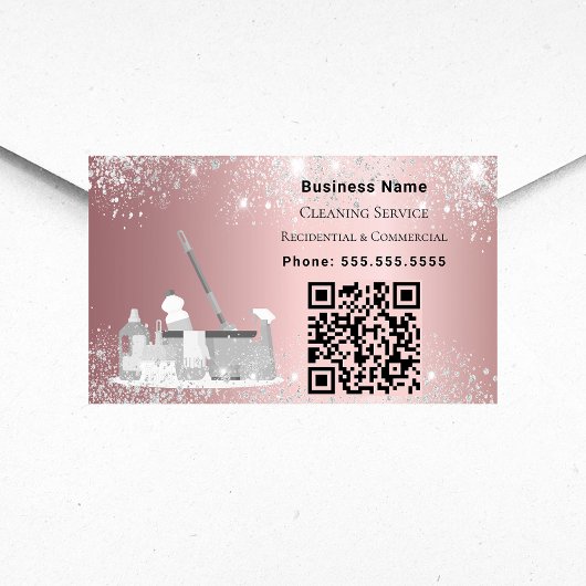 Schoonmaakservice roze zilver glitter stof QR code Rechthoekige Sticker