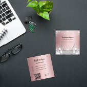 Schoonmaakservice roze zilver glitter stof QR code Vierkante Visitekaartje