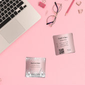 Schoonmaakservice roze zilver glitter stof QR code Vierkante Visitekaartje