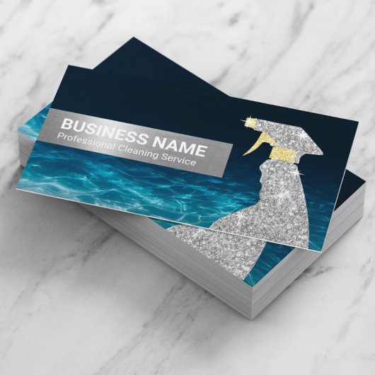 Schoonmaakservice Silver Spray Fles Blue Water Visitekaartje