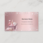Schoonmaakservice stoffige roze zilveren sprankel  visitekaartje (Voorkant)