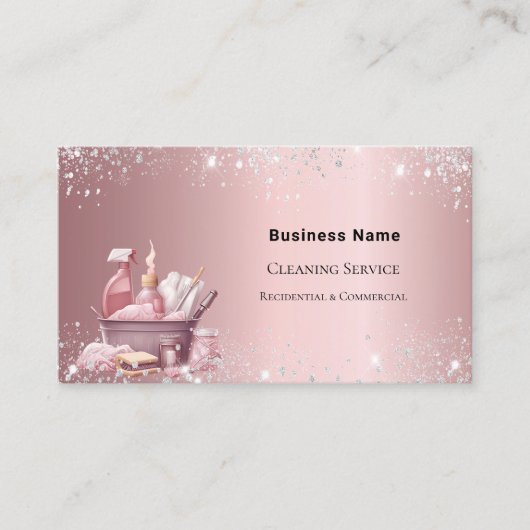 Schoonmaakservice stoffige roze zilveren sprankel  visitekaartje (Voorkant)