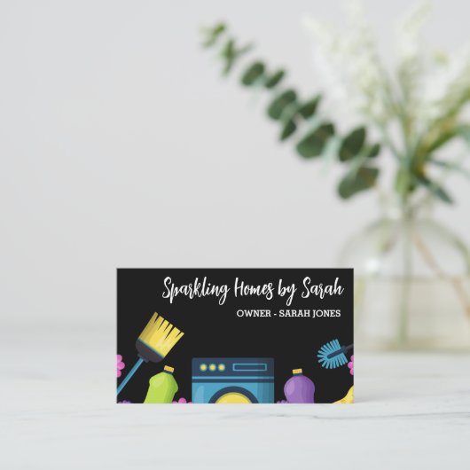 Schoonmaakservice visitekaartjes Huisreiniger (Staand voorkant)