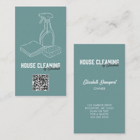 Schoonmaakservice voor huizen Teal moderne QR-code Visitekaartje (Voorkant / Achterkant)